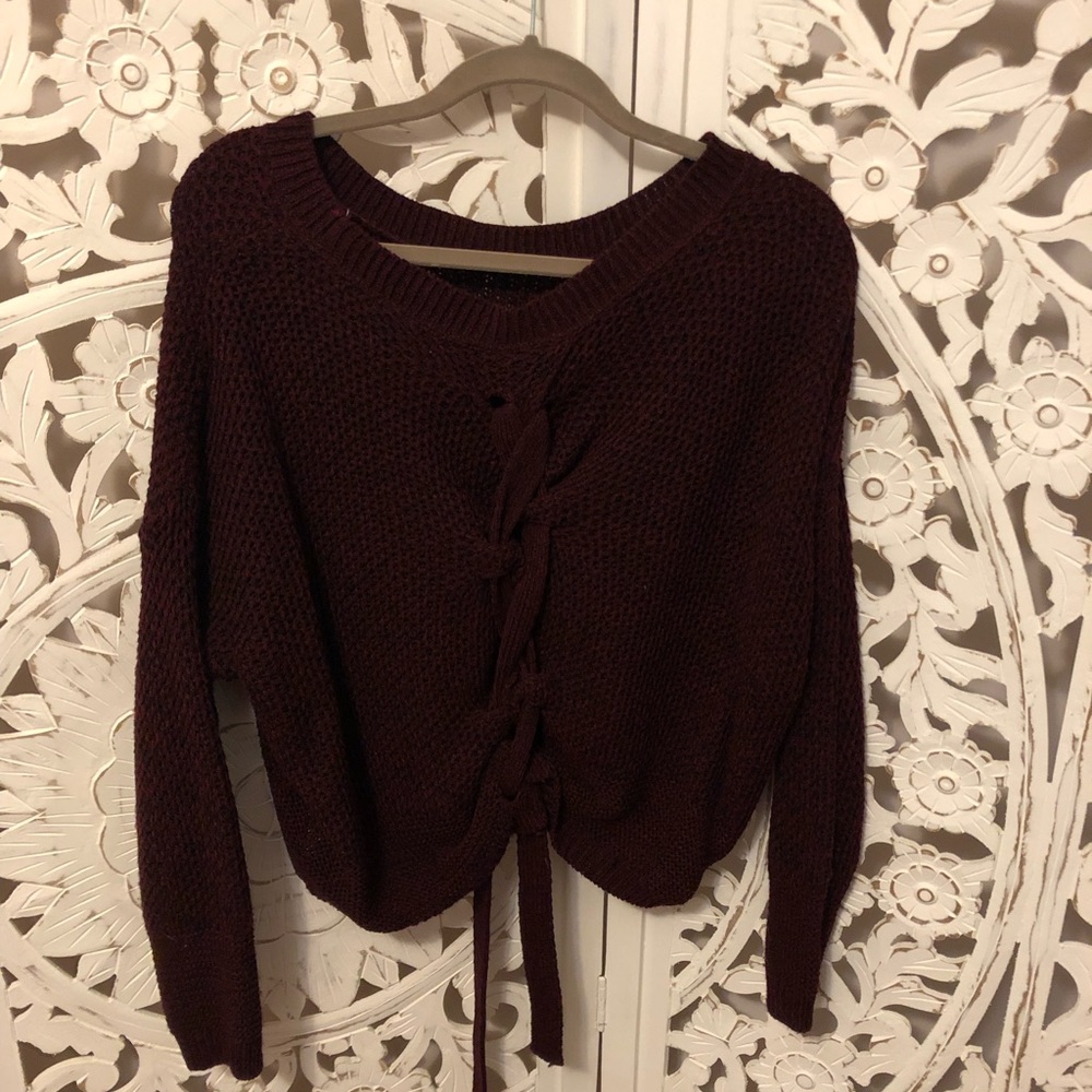 Express Lace Up Back Burgundy Sweater